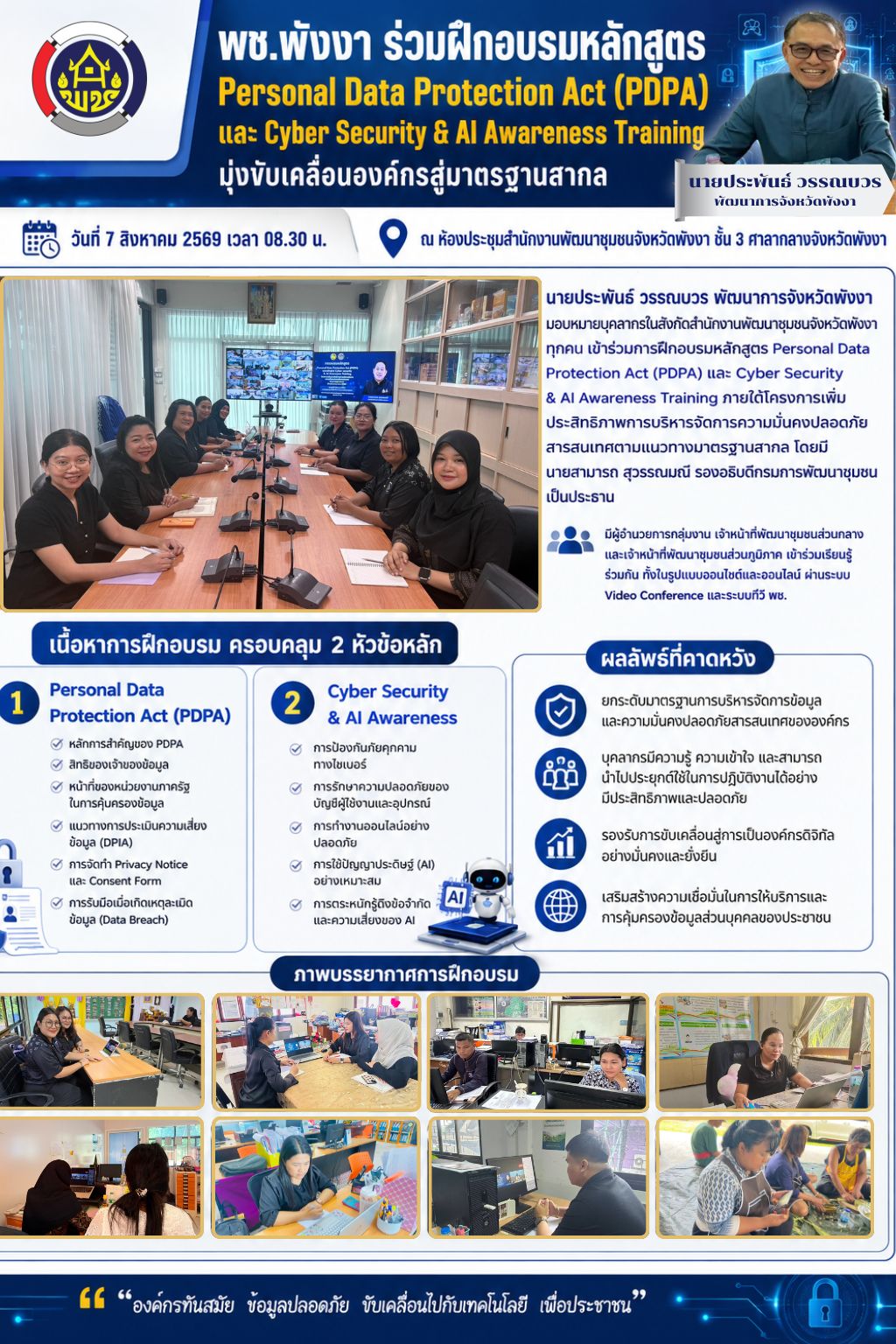 พช.พังงา ร่วมฝึกอบรมหลักสูตร Personal Data Protection Act (PDPA) และ Cyber Security & AI Awareness Training มุ่งขับเคลื่อนองค์กรสู่มาตรฐานสากล