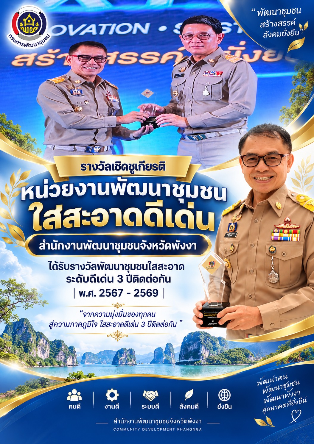 🏆ความภูมิใจของคน พช.พังงา ! คว้ารางวัลเชิดชูเกียรติ “พัฒนาชุมชนใสสะอาดดีเด่น” ต่อเนื่อง ปีที่ 3 🏆